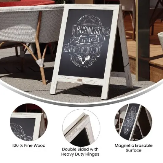 Flash Furniture Canterbury Vintage Wooden A-Frame Magnetic Indoor/Outdoor Chalkboard Sign, Freestanding Double Sided Extra Large Message Board image {4}