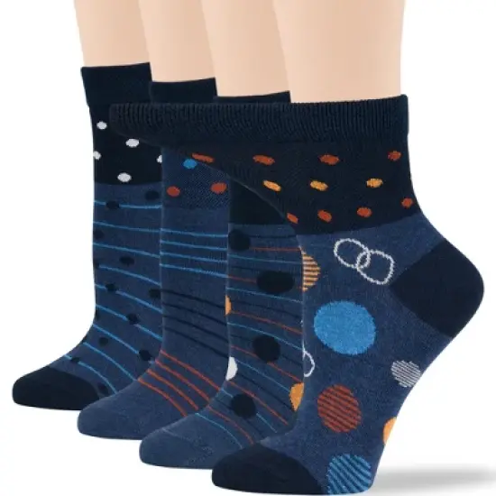 Women's Cotton Diabetic Quarter Patterned Socks - 4 Pack - Shoe Size 5-9 M, 8-12 L - Heart, Stripe, Flower - Black, Blue | 7BIGSTARS KINGDOM image {9}