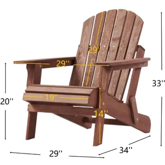 Oversize Wooden Outdoor Folding Adirondack Chair with Pre-Assembled BackRest & SeatBoard, Wood Patio Chair for Garden Backyard Porch Pool Deck Firepit image {4}