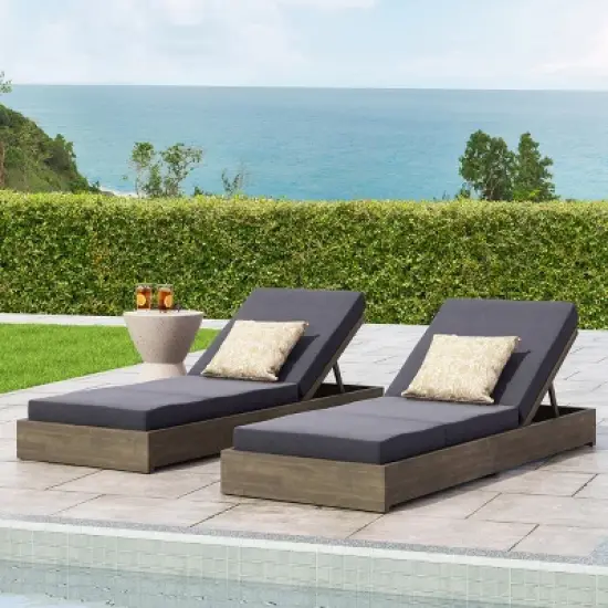 Christopher Knight Home Mira Outdoor Adjustable Acacia Wood Chaise Lounge with Cushion (Set of 2) image {11}