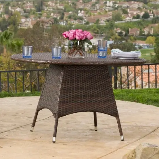 PAGED Wicker Outdoor Dining Table Round Patio Dining Table with Powder Coated Frame for Patio, Lawn, Poolside image {6}