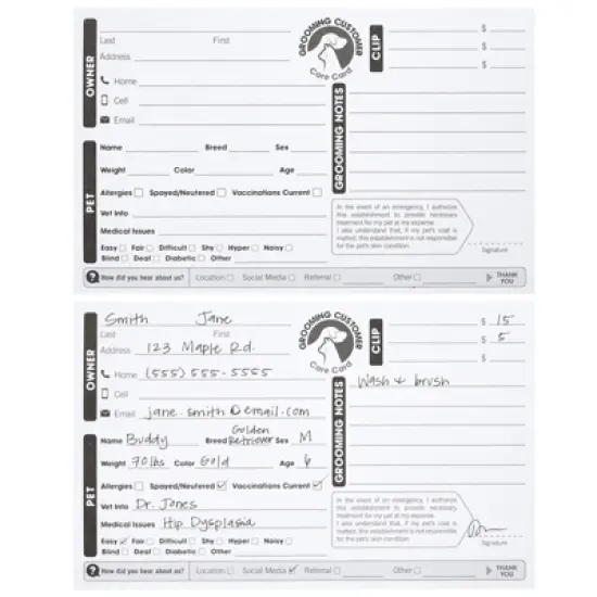 100 Pack Pet Grooming Card, Customer Information Cards Client Contact Profile Extender Pet Info Record Cards for Pet Dog Cat Groomers, 8 x 5 inches image {2}