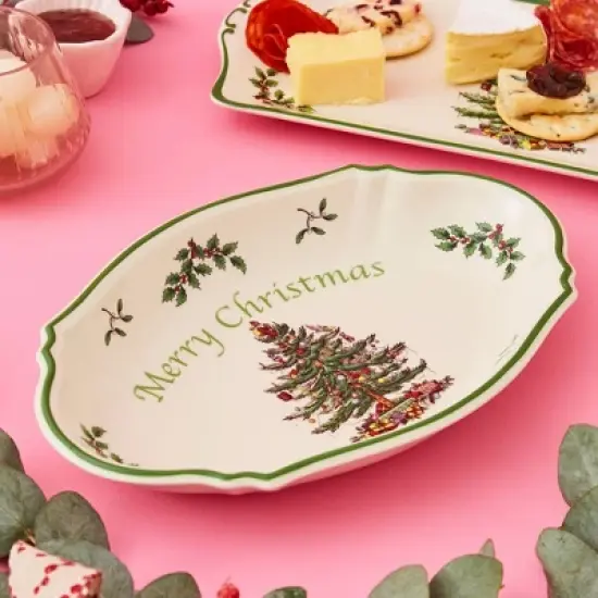 Spode Christmas Tree Oval Festive Tray - 6-Inch Rectangular Earthenware Serving Tray, Holiday Tableware - Dishwasher, Microwave, Oven Safe image {7}
