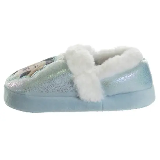 Disney Frozen 2 Elsa and Anna Girls Slippers - Plush Lightweight Warm Comfort Soft Aline House Slippers - Blue White Crinkle (Sizes 5 - 12 Toddler/Little Kid) image {4}