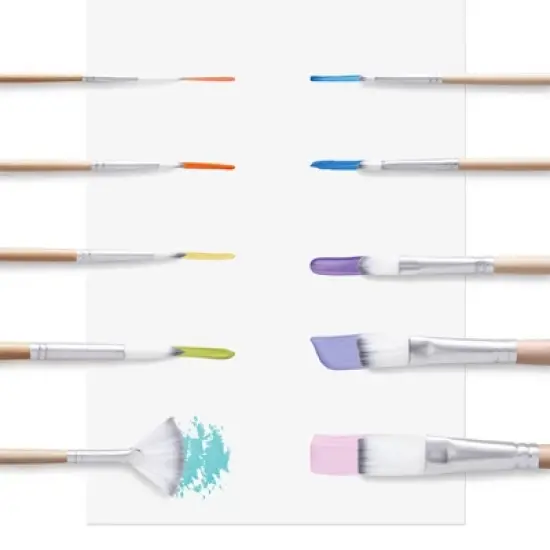 10pc Artist Paintbrush Set - Mondo Llama&trade;: Nylon & Wood, Watercolor, Oil, Tempera, Acrylic, Bright, Fan, Round, Angle image {3}