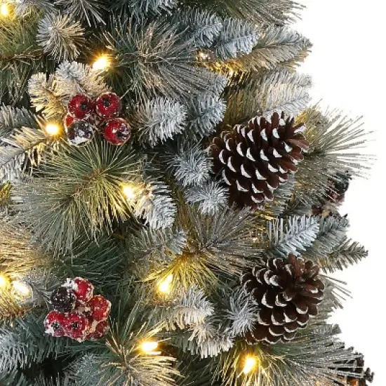 Puleo 7.5ft Pre-Lit Full Glitter Pine Tree Artificial Christmas Tree: Hinged Branches, 600 Clear Lights, Metal Base image {3}