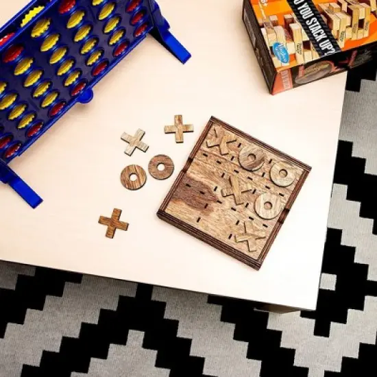 Infinite Curiosity 2 Pack Wooden Tic Tac Toe Board Game, 10 Piece Games, 5.5 x 1.15 in. image {1}