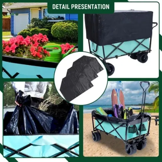 YONWAY 440lbs Collapsible Foldable Utility Wagon Cart,With Strapping System,3pcs plastic Liner Bag For Camping Shopping Sports Gardening Fishing image {6}