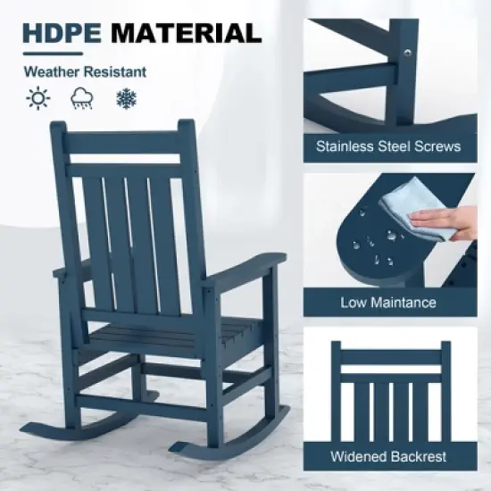 Outdoor HDPE Rocking Chairs &ndash; Oversized All-Weather Patio Rockers &ndash; Heavy Duty 350lb Capacity, Anti-Rollover Design (Blue) image {4}