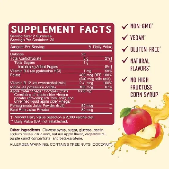 Apple Cider Vinegar Gummies, Organic ACV Supplement with the Mother for Energy, Metabolism, Detox & Digestion, Apple Flavor, MAV Nutrition, 60ct image {2}