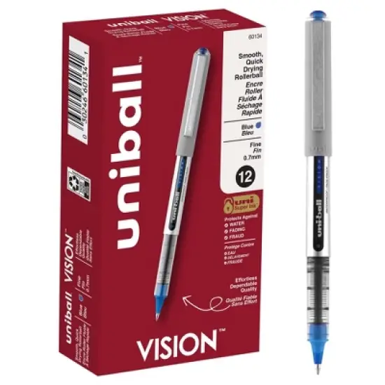 Uni Vision Rollerball Pen Fine Point Blue Ink Dozen (60134) image {9}