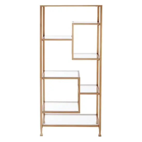 68" Jamel Metal Glass Asymmetrical Etagere Bookcase Gold - Aiden Lane image {1}