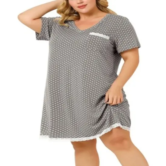 Agnes Orinda Womens Plus Size V Neck Polka Dots Short Sleeve Sleepwear Pajamas Nightgown image {6}