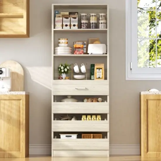 Aheaplus 80"H Pantry Cabinet with Adjustable Shelves and Drawers image {10}
