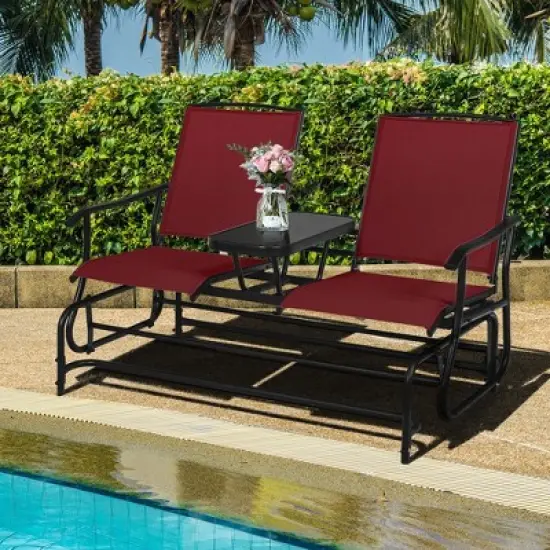 Costway 2 Person Outdoor Patio Double Glider Chair Loveseat Rocking Turquoise/Gray/Brown/Black/Navy/Wine image {13}