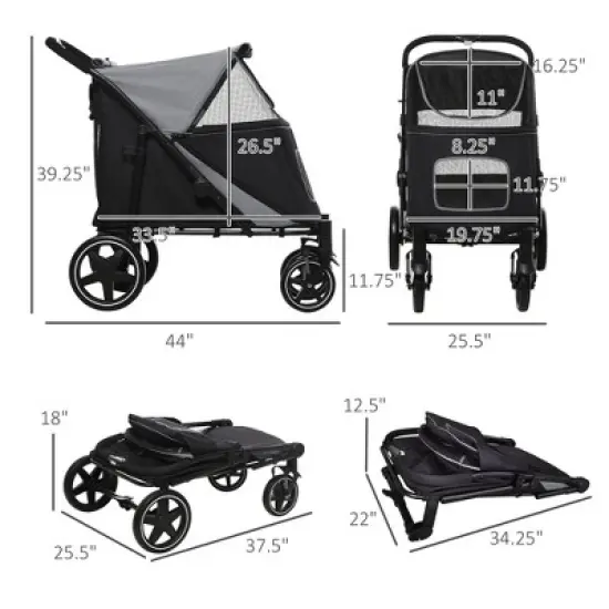 Gulches Pet Strollers: Gray One-Click Foldable Stroller for Medium to Large Dogs image {4}