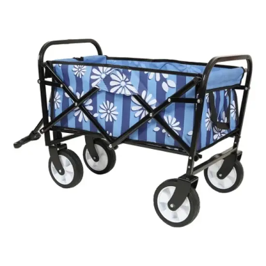 SKRAN Collapsible Foldable Beach Wagon with strapping system,Utility Wagon Grocery Cart Camping Shopping Sports Gardening Fishing Supports 225lbs,Blue image {7}