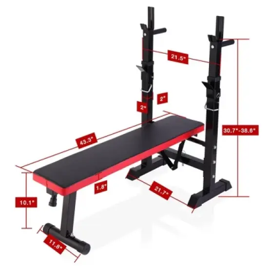 NAYSAYE Exercise Trainer Adjustable Folding Workout Bench with Squat Rack for Home Gym, Black and Red, 46.60"*22.00"*41.70" image {2}