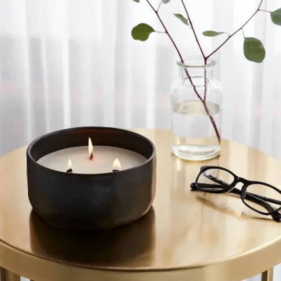 16oz Blackened Bowl Ceramic with Multi Woodwick and Dustcover Honeycrisp Apple Cider Candle Black - Threshold&trade; image {1}