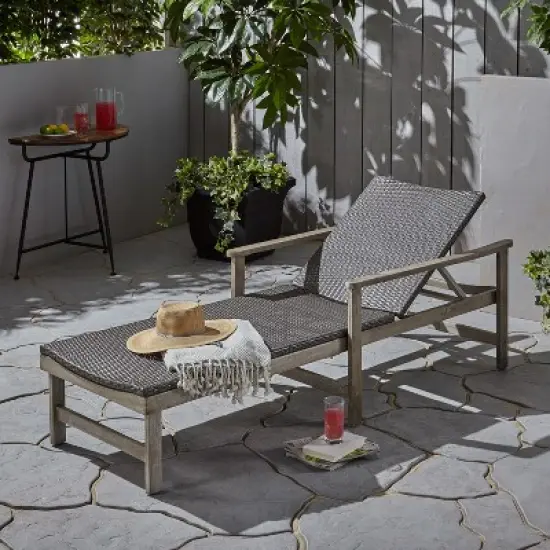 Gulches Wood and Wicker Gray Patio Chaise Lounges - Adjustable Recliners with Armrests image {2}