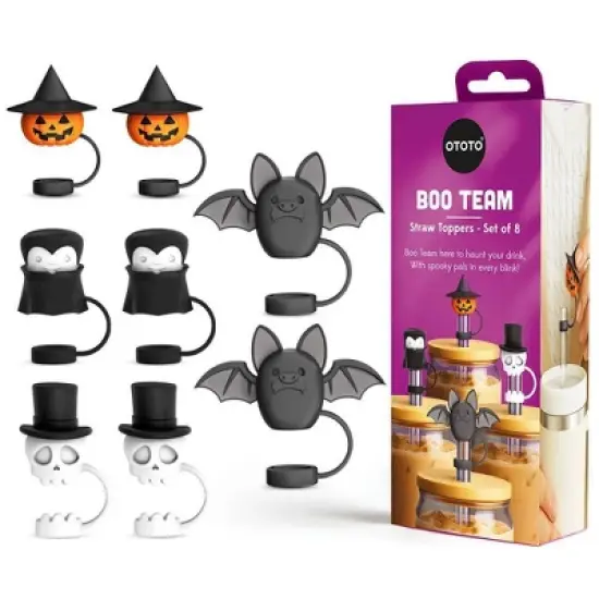 Ototo 8pc Boo Team Straw Toppers Silicone Drink Accessories Multicolor image {1}