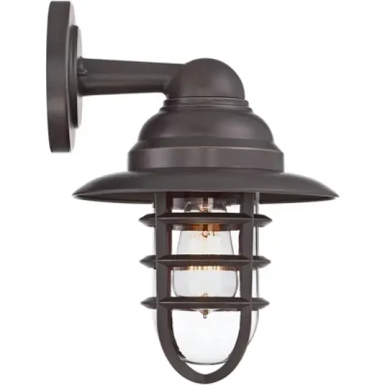 John Timberland Marlowe Industrial Outdoor Wall Light Fixture Galvanized Hooded Cage 13 1/4" Clear Glass for Post Exterior Barn Deck House Porch Yard image {5}