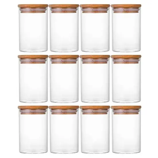 12 Pcs Round Spice Jars with Bamboo Lids and Stickers, Glass Storage Jars, Candy Jars, Coffee Jars, Salt Jars, Pepper Jars, Tea Jars image {14}