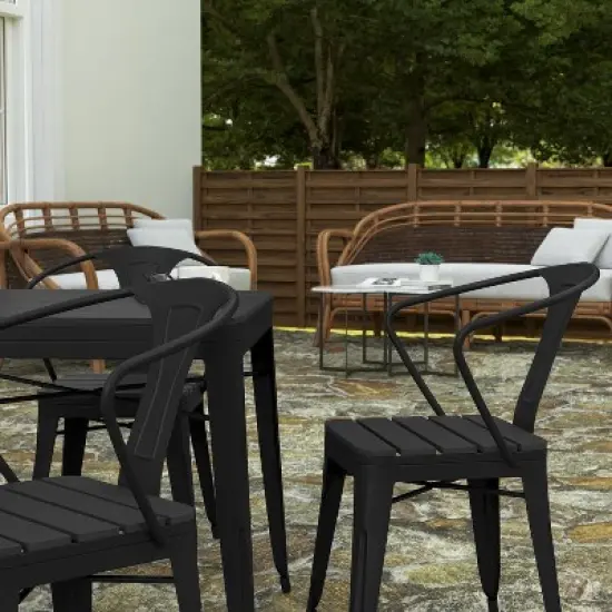 Merrick Lane Five Piece Indoor-Outdoor Dining Table and Chairs Set with 31.5" Square Table and 4 Metal Chairs in Black image {5}
