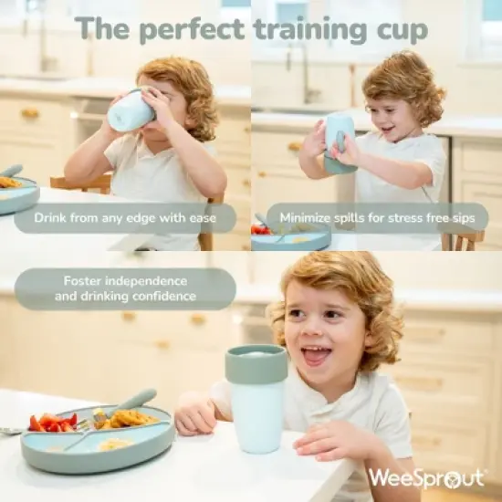 WeeSprout Baby Training Cup - Silicone Sippy Cup with Removable Handles for Weaning Off Bottle - Transition Spill-Proof Toddler Cup image {4}