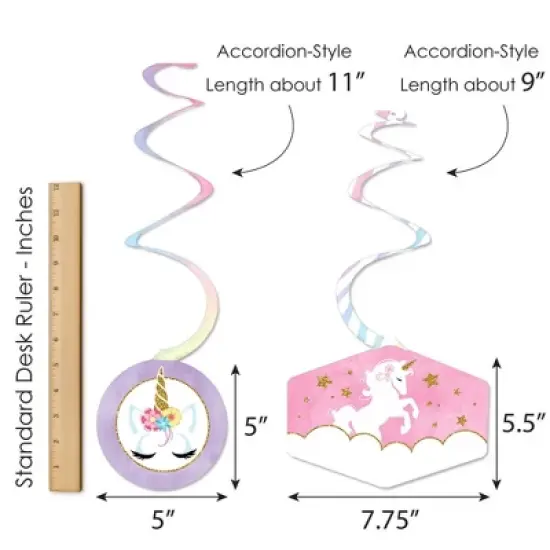 Big Dot of Happiness Rainbow Unicorn - Magical Unicorn Baby Shower or Birthday Party Hanging Decor - Party Decoration Swirls - Set of 40 image {5}