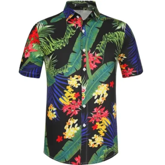 Lars Amadeus Men's Floral Printed Shirt Button Up Short Sleeve Summer Beach Hawaiian Shirts image {6}