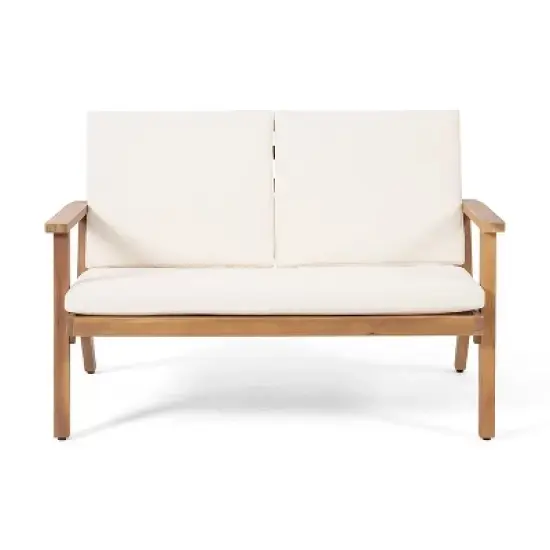 FIONECA 4-Seater Outdoor Acacia Wood Chat Set &uml;C Loveseat, 2 Club Chairs & Coffee Table, Brown Patina + Cream Cushions image {6}