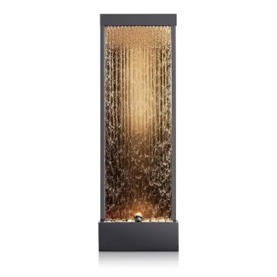72" Metal Mirror Waterfall Fountain with Stones and Lights Bronze - Alpine Corporation image {3}