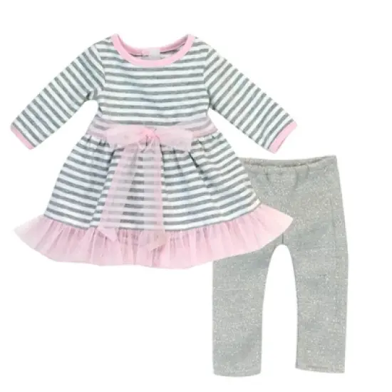 Sophia&rsquo;s Striped Tulle Hem Dress, Leggings, & Headband for 18&rdquo; Dolls, Pink/Gray image {1}