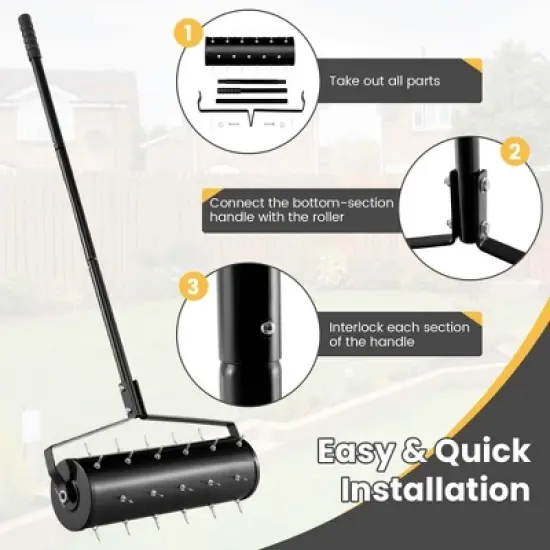 Costway 21&ldquo; Manual Lawn Aerator Grass Aeration Tool Filled with Sand or Stone with Handle Green/Black image {9}