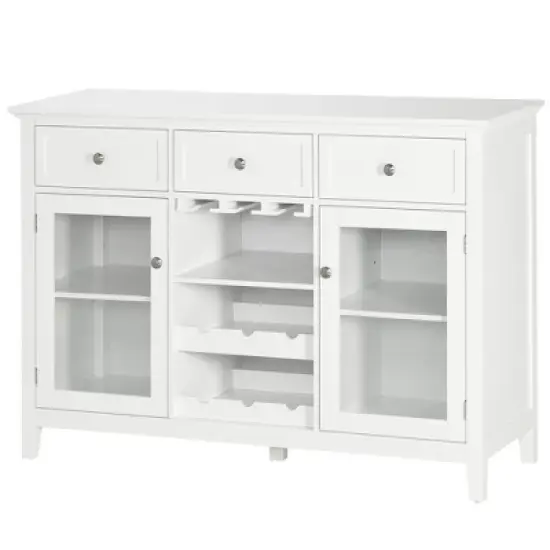 HOMCOM Glass Door Kitchen Sideboard, Buffet Cabinet with 6-Bottle Wine Rack and Stemware Racks, Coffee Bar for Living Room, Dining Room, White image {3}