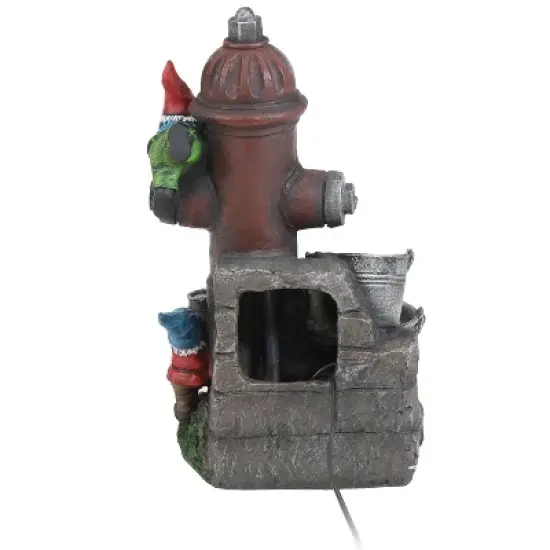 Sunnydaze 16"H Electric Polyresin Gnomes Climbing Fire Hydrant Outdoor Water Fountain with LED Light image {6}
