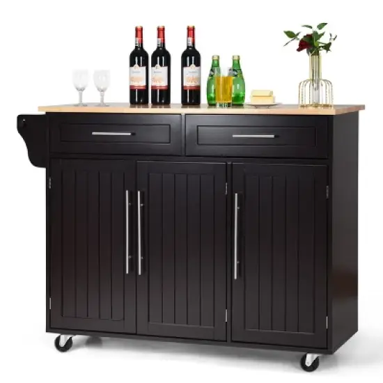Costway Kitchen Island Trolley Cart Wood Top Rolling Storage Cabinet w/Knife Block WhiteBrown image {9}