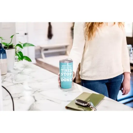 100 North 20 Ounce Stainless Steel On the Go Travel Tumbler With Push Top Lid, Stop When You're Done Teal image {3}