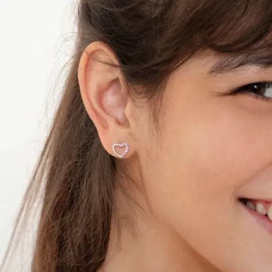 Girls' Two in One Heart Screw Back Sterling Silver Earrings - In Season Jewelry image {2}