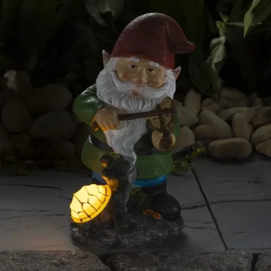 VP Home Fiddler Gnome with Glowing Turtle Solar Powered LED Outdoor Decor Garden Light image {1}