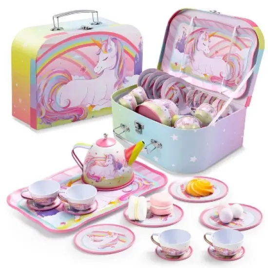 Joyfy Kid Tea Set, Unicorn Tea Set for Toddlers, Tea Party Pretend Play Set, Perfect Kitchen Toy Birthday Gift for Little Girls Ages 2 3 4 5 6 Years image {6}