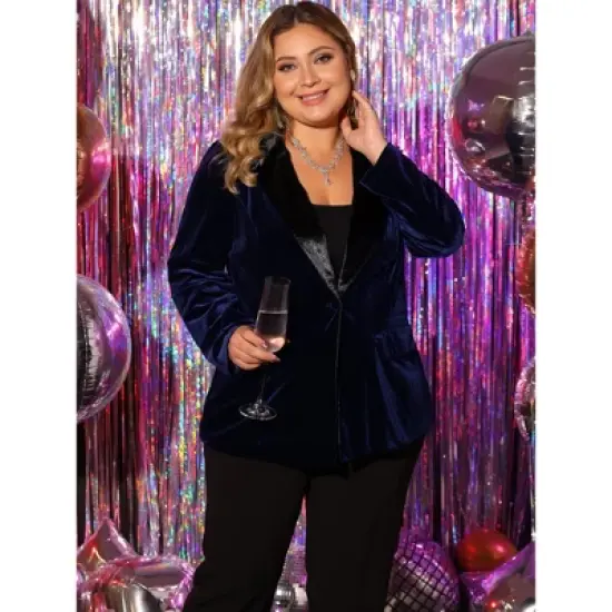 Agnes Orinda Women's Plus Size Velvet Vintage Evening Sparkle Button Contrast Notched Lapel Suit Blazers image {2}