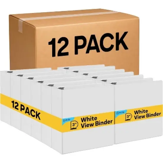Binders 3 Ring, White 1 Inch Round Ring Binder with Clear View Cover & 2 Inside Pockets, School Supplies Binders (12 PC) &ndash; by Enday image {1}
