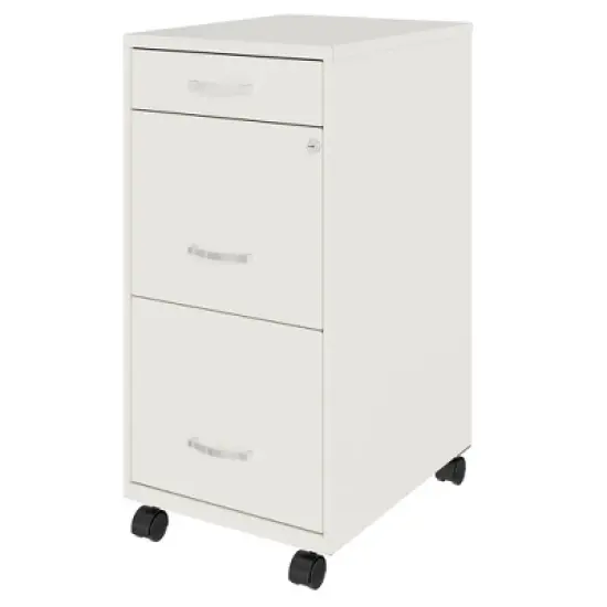 Space Solutions 18 Inch Wide Metal Mobile Organizer File Cabinet for Office Supplies and Hanging File Folders w/ Pencil Drawer & 3 File Drawers, White image {1}