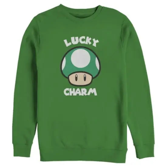 Men's Nintendo Super Mario St. Patrick's Day Extra Life Mushroom Lucky Charm Sweatshirt image {3}