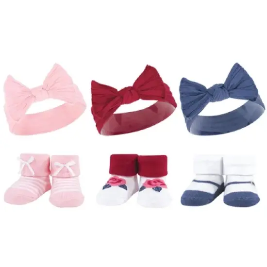 Hudson Baby Infant Girl 12Pc Headband and Socks Giftset, Pink White Pink Blue, One Size image {2}