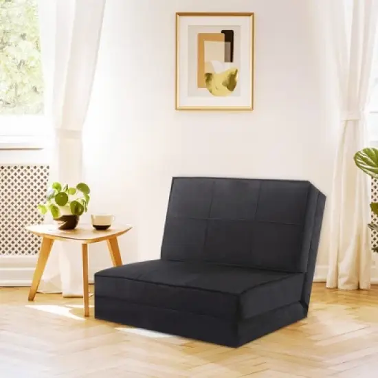 Costway Convertible Fold Down Chair Flip Out Lounger Sleeper Bed Couch Black image {2}