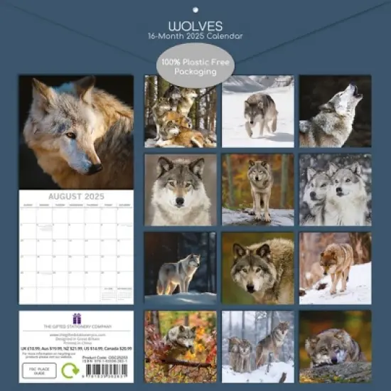 The Gifted Stationery 2025 Square Wall Calendar, Wolves, 16-Month Animals Theme with 180 Reminder Stickers (12 x 12 In) image {3}