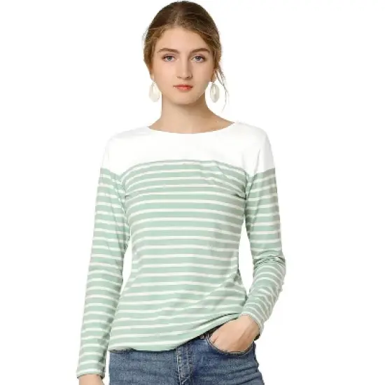 Allegra K Women's Color Block Long Sleeve Striped T-Shirt image {20}